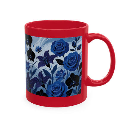 ☔💙 The Lady In The Blue Rain Garden Ceramic Mug – Art Deco Floral Elegance