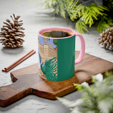 The Peacock's Admiration Colorful Mug (11oz, 15oz) – Rococo Elegance, Peacock Beauty & Garden Charm