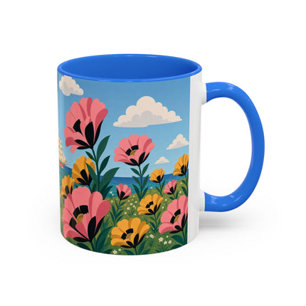🌸⛵ The Seaside Blossom Promenade Colorful Mug – Art Deco Coastal Elegance
