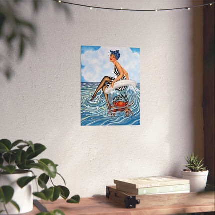 🌊🎀 The Lady Of The Seaside Adventure Matte Vertical Poster – Art Deco Coastal Whimsy