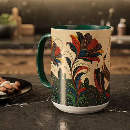 🌺🦋 The Enchanted Floral Voyage Colorful Mug – Art Deco Botanical Whimsy