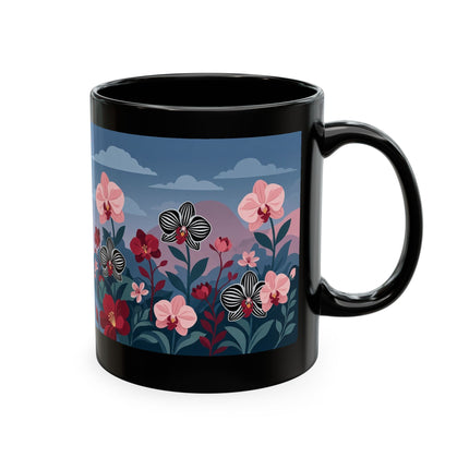 🖤🌸 The Lady Of The Striped Orchid Garden Ceramic Mug – Art Deco Fashion Elegance