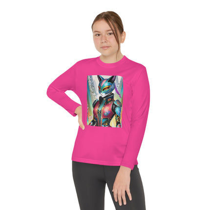 Cyberpunk Chic Youth Long Sleeve Competitor Tee – Holographic Style & Futuristic Adventure