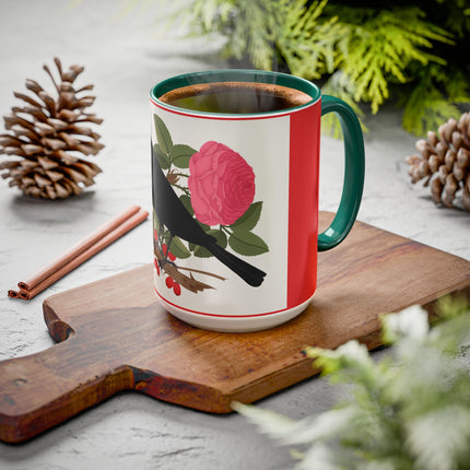 Blackbird & Rose Colorful Mugs – Timeless Elegance & Nature's Harmony