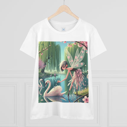 A Fairy Painting a Swan Cotton Tee