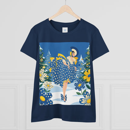 ❄️💙 The Bluebell Christmas Promenade Cotton Tee – Art Deco Holiday Elegance
