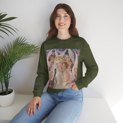 Madonna with Child Surrounded by Musical Angels by Gerda Wegener Heavy Blend™ Crewneck Sweatshirt