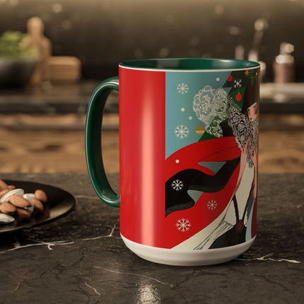 ❤️ The Lady Of The Crimson Scarf Colorful Mug – Art Deco Christmas Elegance