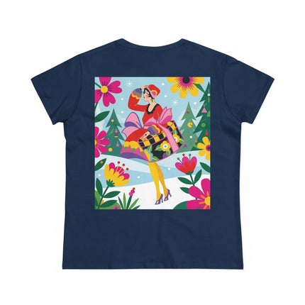 🎄🌺 Christmas In The Winter Garden Cotton Tee – Art Deco Holiday Whimsy