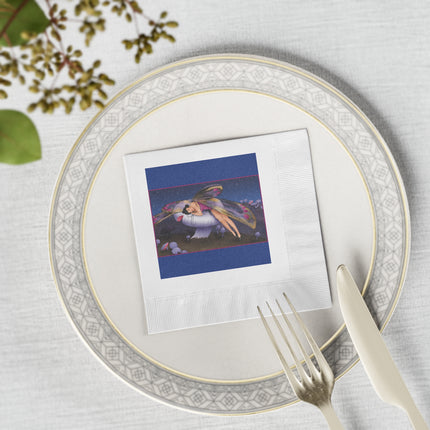 Slumbering Fairy on a Mushroom White Coined Napkins