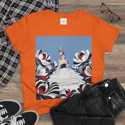 🖤🌸 The Black And Ivory Blossom Garden Cotton Tee – Art Deco Fashion Illustration
