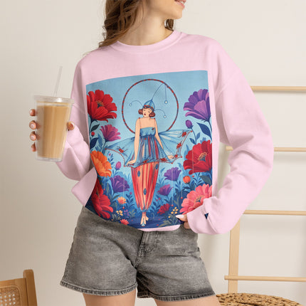 🎪🌺 The Flower Garden Harlequin Crewneck Sweatshirt – Art Deco Fashion Whimsy
