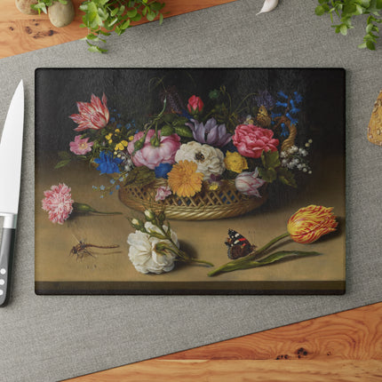 Flower Still Life by Ambrosius Bosschaert Glass Cutting Board
