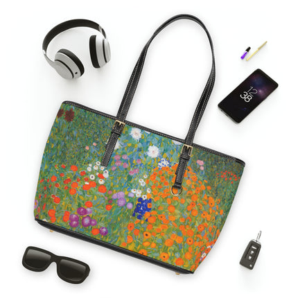 Cottage Garden by Gustav Klimt PU Leather Shoulder Bag