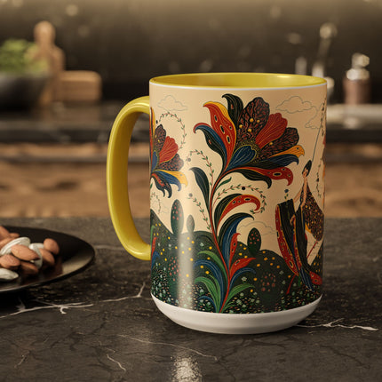 🌺🦋 The Enchanted Floral Voyage Colorful Mug – Art Deco Botanical Whimsy