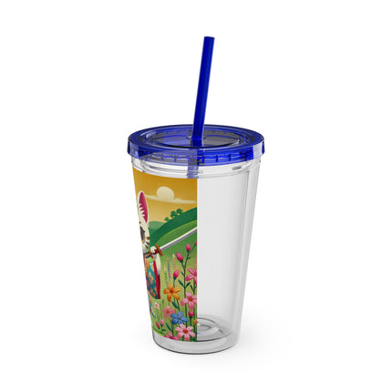 Samurai Kitten Sunsplash Tumbler with Straw, 16oz