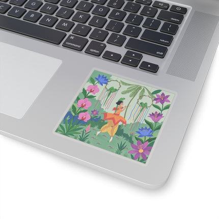 🦜🌺 The Parrot Dancer Kiss-Cut Stickers – Art Deco Tropical Whimsy