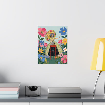 🌸🪞 The Lady Of The Flower Parasol Matte Vertical Poster – Art Deco Garden Whimsy