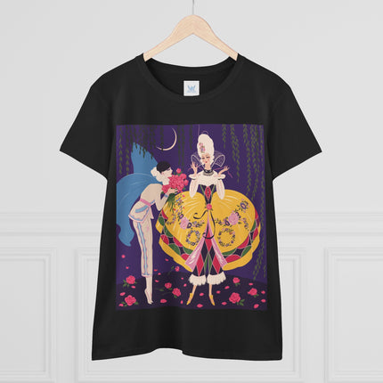 🌹🌙 The Queen Of The Midnight Roses Cotton Tee – Art Deco Garden Fantasy