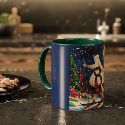 🌙🎿 The Moonlit Christmas Skier Colorful Mug – Whimsical Holiday Fantasy