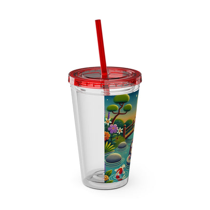 Melodic Kitten by the Koi Pond Sunsplash Tumbler with Straw, 16oz