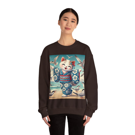 Geisha Kitten by the Seaside Heavy Blend™ Crewneck Sweatshirt