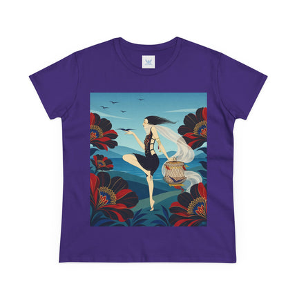 🌊🌺 The Lady Of The Wild Wind Cotton Tee – Art Deco Coastal Fantasy