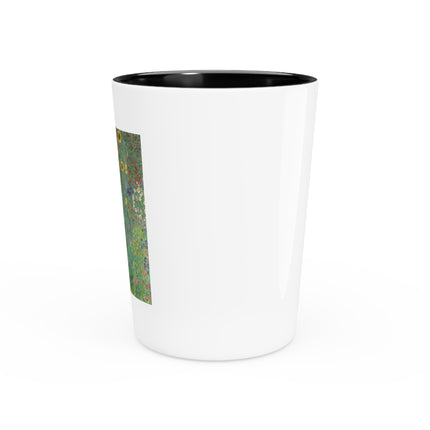Farm Garden with Sunflowers by Gustav Klimt Ceramic Shot Glass