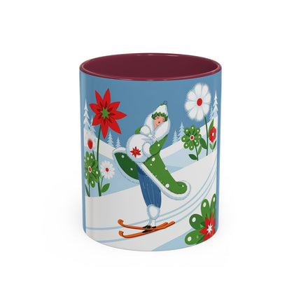 🎿❄️ The Winter Garden Skier Colorful Mug – Whimsical Holiday Fantasy
