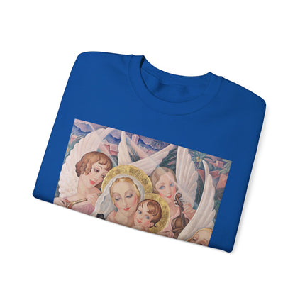 Madonna with Child Surrounded by Musical Angels by Gerda Wegener Heavy Blend™ Crewneck Sweatshirt
