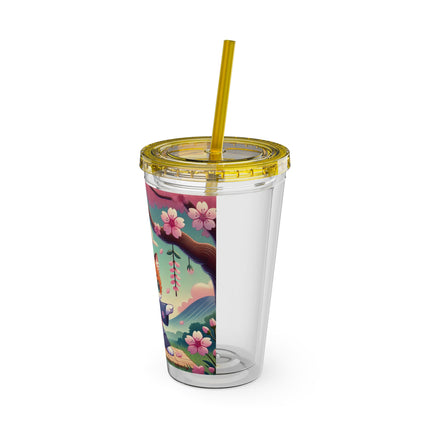 Samurai Kitten Sunsplash Tumbler with Straw, 16oz