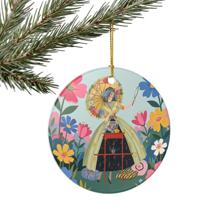 🌸🪞 The Floral Parasol Reflection Ceramic Ornament – Art Deco Garden Fantasy