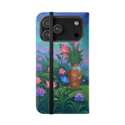🌸🏔️ The Lady Of The Lotus Valley Flip Case – Art Deco Botanical Reverie