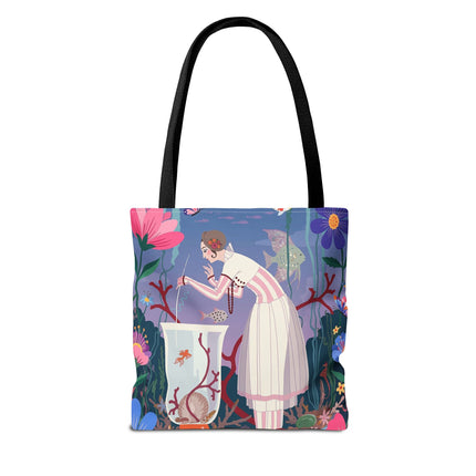 🐠🌸 The Lady Of The Enchanted Aquarium Tote Bag – Art Deco Garden Fantasy