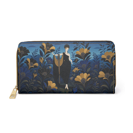 🌼💙 The Midnight Golden Blossom Wallet – Art Deco Floral Elegance