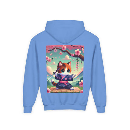 Samurai Kitten Youth Hooded Sweatshirt – Strength, Balance & Playful Courage