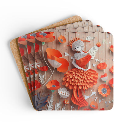 Poppy Fairy Corkwood Coaster Set