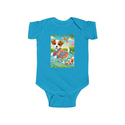 Koi Pond Puppy Baby Bodysuit – Whimsical Koi & Kimono Design