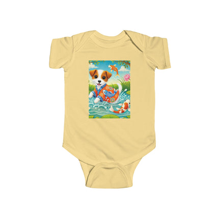 Koi Pond Puppy Baby Bodysuit – Whimsical Koi & Kimono Design