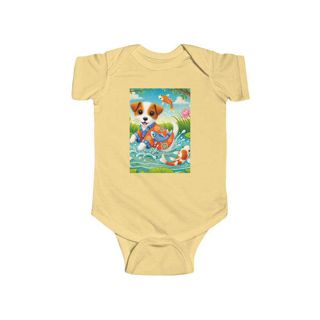 Koi Pond Puppy Baby Bodysuit – Whimsical Koi & Kimono Design
