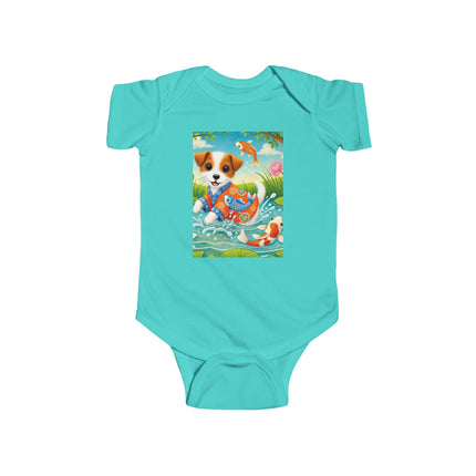Koi Pond Puppy Baby Bodysuit – Whimsical Koi & Kimono Design