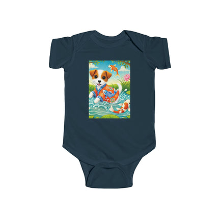 Koi Pond Puppy Baby Bodysuit – Whimsical Koi & Kimono Design