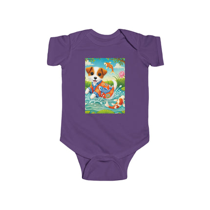 Koi Pond Puppy Baby Bodysuit – Whimsical Koi & Kimono Design