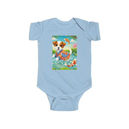 Koi Pond Puppy Baby Bodysuit – Whimsical Koi & Kimono Design