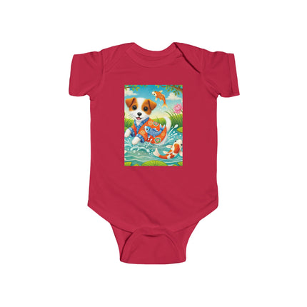 Koi Pond Puppy Baby Bodysuit – Whimsical Koi & Kimono Design