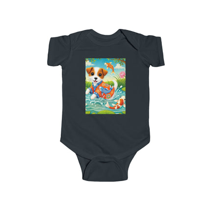 Koi Pond Puppy Baby Bodysuit – Whimsical Koi & Kimono Design