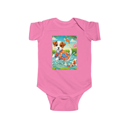 Koi Pond Puppy Baby Bodysuit – Whimsical Koi & Kimono Design