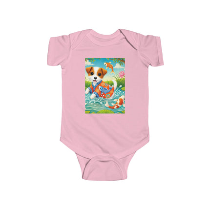 Koi Pond Puppy Baby Bodysuit – Whimsical Koi & Kimono Design