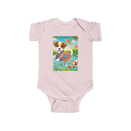 Koi Pond Puppy Baby Bodysuit – Whimsical Koi & Kimono Design