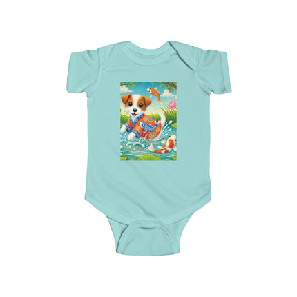 Koi Pond Puppy Baby Bodysuit – Whimsical Koi & Kimono Design